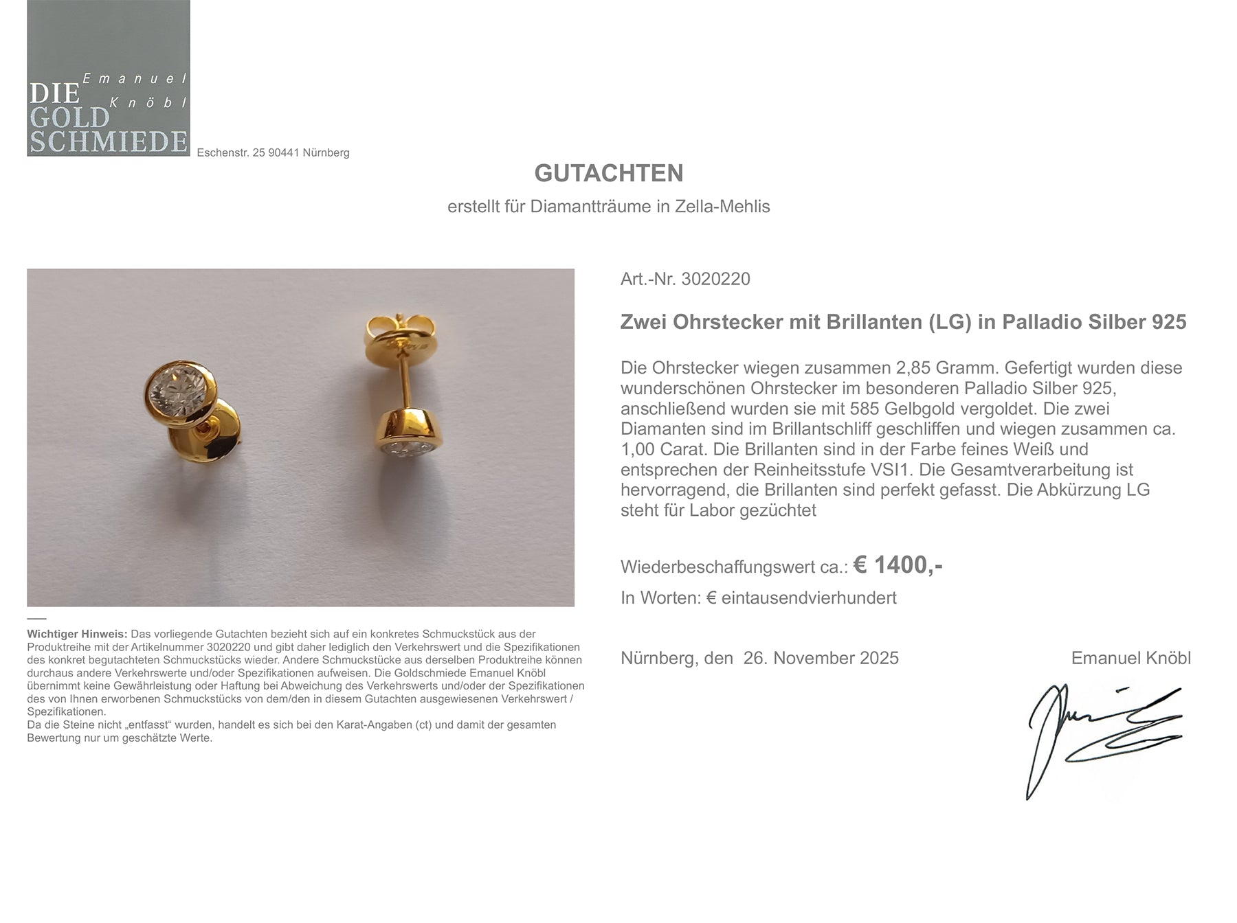 Diamant Ohrstecker London 1ct