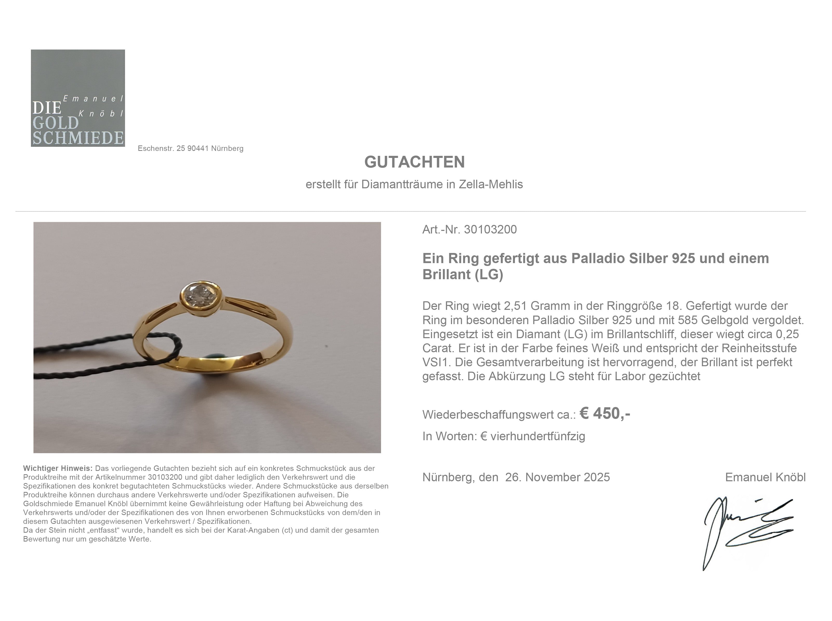 Diamant Solitärring London 0,25ct