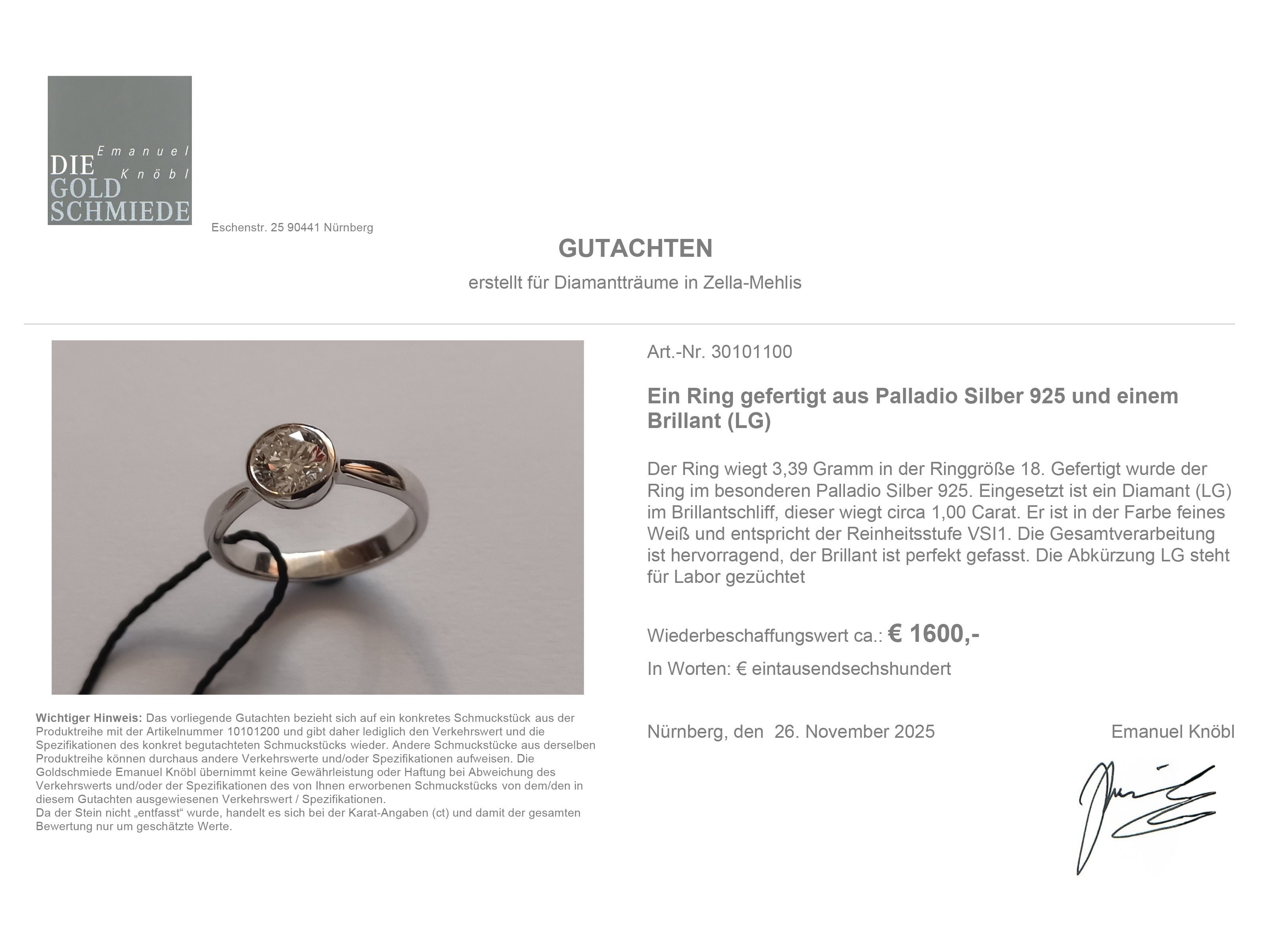 Diamant Solitärring London 1ct